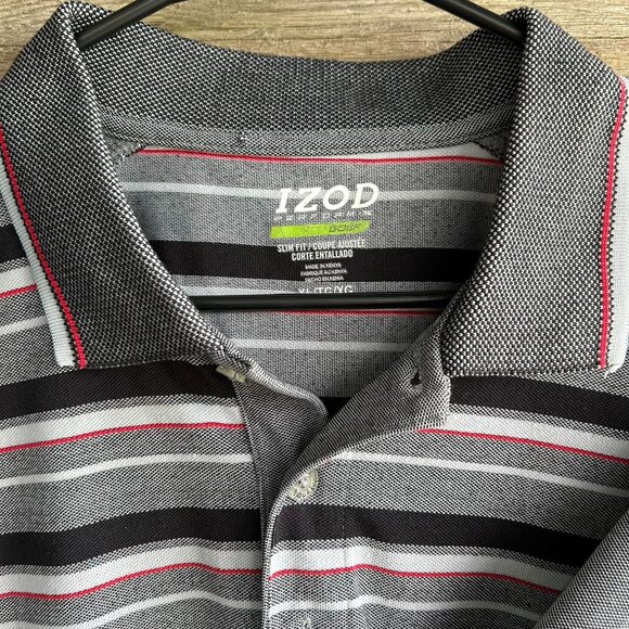 Izod Men's Slim Fit Polo Shirt Gray Striped Size XL Polyester/Cotton Blend - Picture 3 of 9